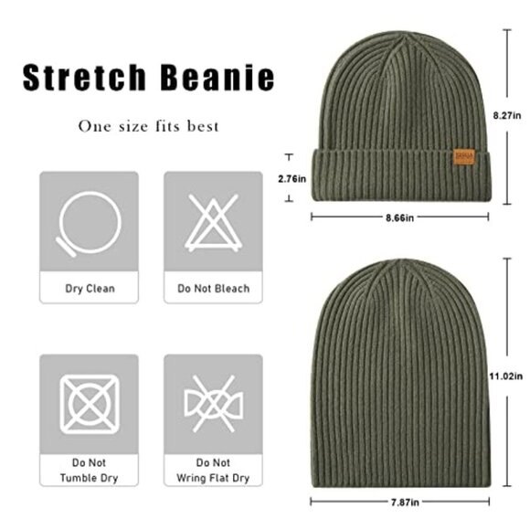 Unisex Merino Wool Cuff Beanie Warm Winter Stretchy Knitted Cap Cozy
